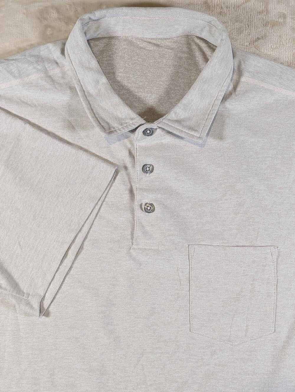Vuori Mens XL Ace Polo Shirt Beige Oatmeal Heathered Short Sleeve Pocket V164